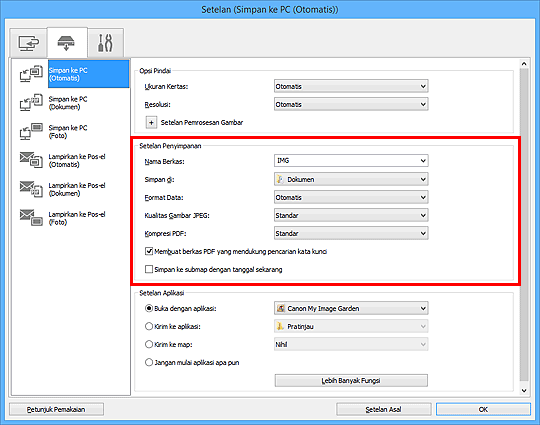 gambar: Kotak dialog Setelan